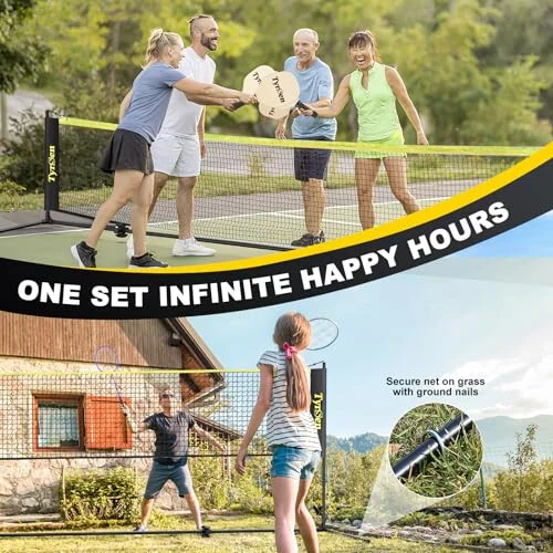 TYRSEN Portable Pickleball Badminton Net Set, 17FT Adjustable Heights All-in-One Net w/4 Pickleball Paddles 4 Badminton Rackets, Freestanding Pickleball Badminton Net for Backyard Driveway - TYRSEN (1)