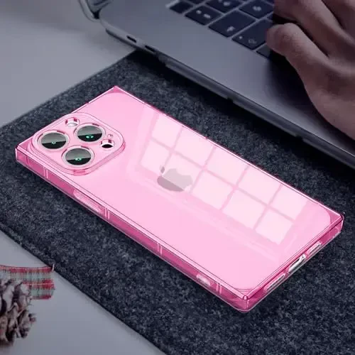 Tzomsze Case Compatible with iPhone 13 Pro Max Clear Case,Camera Protection,Reinforced Corners TPU Slim Shockproof Case Cover for Women Girls 6.7 inch-Transparent Pink - 6