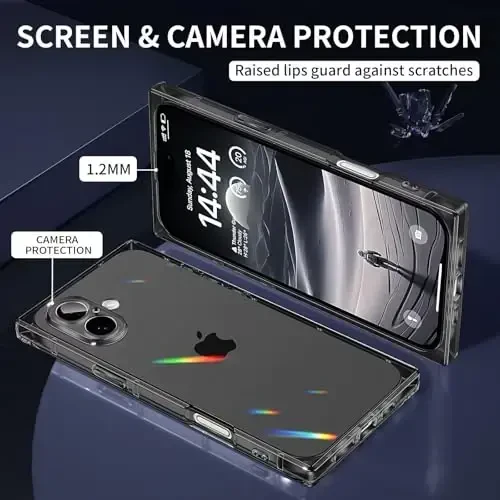 Tzomsze Case Compatible with iPhone 17 Clear Case,Camera Protection,Reinforced Corners TPU Slim Shockproof Case Cover for Women Girls 6.3 inch-Transparent Black - 2