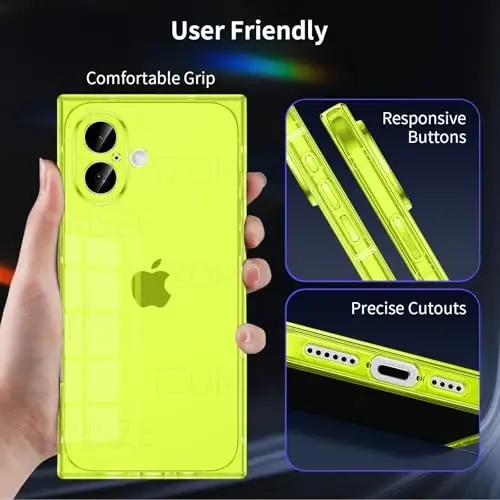 Tzomsze Case Compatible with iPhone 17 Clear Case,Camera Protection,Reinforced Corners TPU Slim Shockproof Case Cover for Women Girls 6.3 inch-Transparent Neon Green - 4