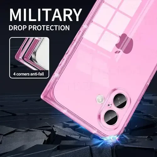 Tzomsze Case Compatible with iPhone 17 Clear Case,Camera Protection,Reinforced Corners TPU Slim Shockproof Case Cover for Women Girls 6.3 inch-Transparent Pink - 3