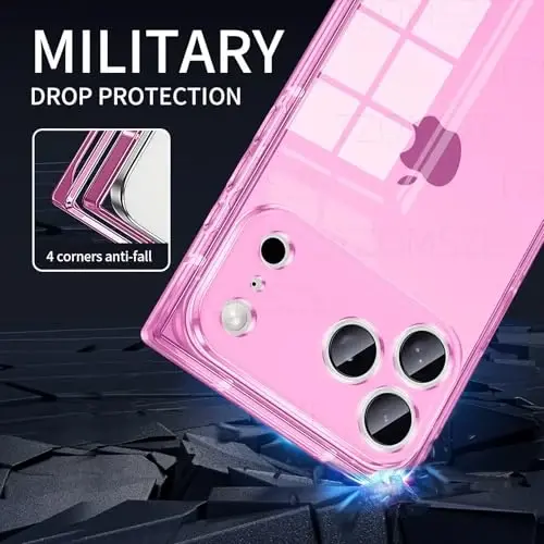 Tzomsze Case Compatible with iPhone 17 Pro Max Clear Case,Camera Protection,Reinforced Corners TPU Slim Shockproof Case Cover for Women Girls 6.9 inch-Transparent Pink - 3