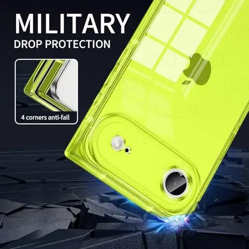 Tzomsze Case Compatible with iPhone Air Clear Case,Camera Protection,Reinforced Corners TPU Slim Shockproof Case Cover for Women Girls 6.5 inch-Transparent Neon Green - 3
