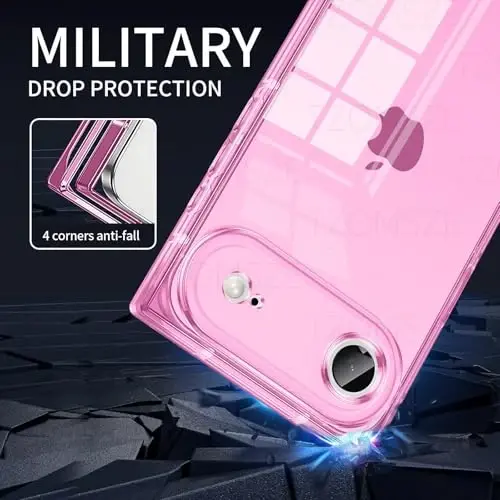 Tzomsze Case Compatible with iPhone Air Clear Case,Camera Protection,Reinforced Corners TPU Slim Shockproof Case Cover for Women Girls 6.5 inch-Transparent Pink - 3