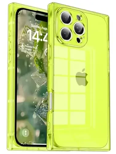 Tzomsze Case for iPhone 16 Pro Clear Case,Camera Protection & Reinforced Corners TPU Slim Shockproof Case Cover for Women Girls 6.3 inch-Neon 