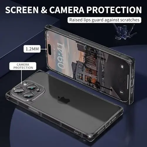 Tzomsze Case for iPhone 16 Pro Max Clear Case,Camera Protection & Reinforced Corners TPU Slim Shockproof Case Cover for Women Girls 6.9 inch-Black - 2