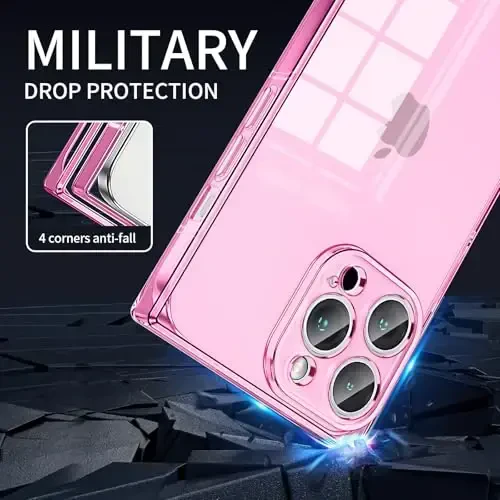 Tzomsze Case iPhone 12 Pro Max bilan mos keladi, Kamera himoyasi, Mustahkam burchakli TPU Yupqa zarbaga chidamli g'ilof ayollar qizlar uchun 6,7 dyuym - Shaffof pushti - 3