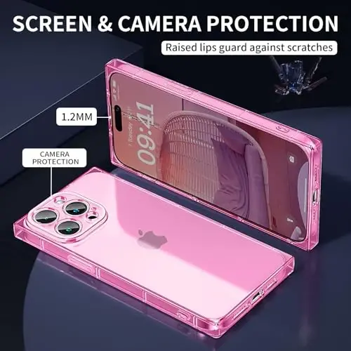 Tzomsze Case iPhone 12 Pro Max bilan mos keladi, Kamera himoyasi, Mustahkam burchakli TPU Yupqa zarbaga chidamli g'ilof ayollar qizlar uchun 6,7 dyuym - Shaffof pushti - 2