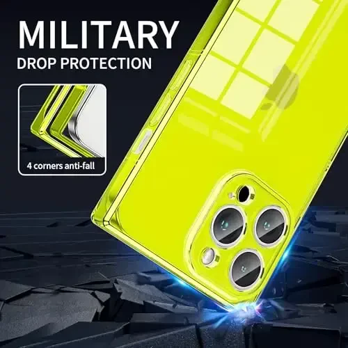 Tzomsze Case iPhone 13 Pro Max bilan mos keladi, Shaffof G'ilof, Kamera himoyasi, Kuchaytirilgan burchaklar TPU Yupqa zarbaga chidamli g'ilof Ayollar qizlar uchun 6,7 ​​dyuym-Shaffof Fluorescent Yashil - 3