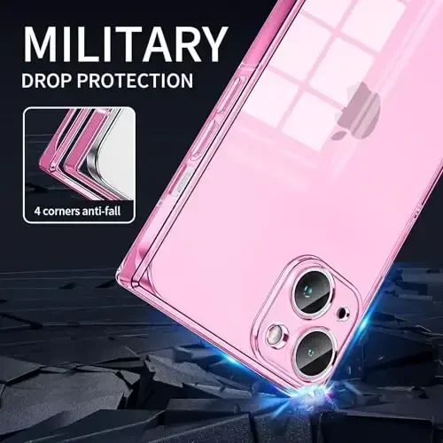 Tzomsze Case iPhone 15 bilan mos keladi, tiniq kamera himoyasi va mustahkamlangan burchakli TPU yupqa zarbga chidamli ayollar qizlar uchun g'ilof - billur pushti - 3