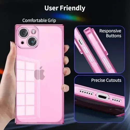 Tzomsze Case iPhone 15 bilan mos keladi, tiniq kamera himoyasi va mustahkamlangan burchakli TPU yupqa zarbga chidamli ayollar qizlar uchun g'ilof - billur pushti - 4