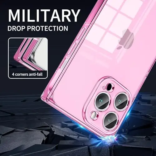 Tzomsze Case iPhone 15 Pro Max bilan mos keladi, Shaffof G'ilof, Kamera himoyasi, burchaklar kuchaytirilgan TPU yostig'i, ingichka silikon zarbaga chidamli g'ilof ayollar qizlar uchun 6,7 dyuym - Kristalli qora… - Kristalli pushti - 3