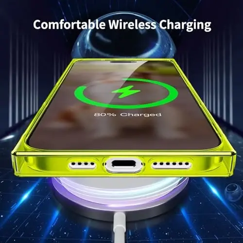 Tzomsze Case iPhone 15 Pro Max bilan mos keladi, Shaffof G'ilof, Kamera himoyasi, Mustahkamlangan burchaklar TPU yostig'i, Yupqa silikon zarbaga chidamli g'ilof Qizlar ayollar uchun 6,7 dyuym - Neon Yashil - 8