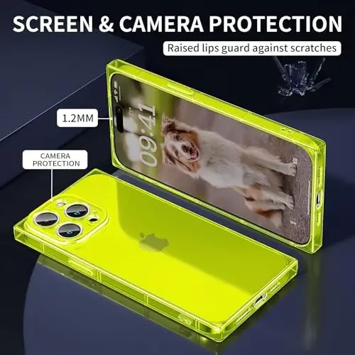 Tzomsze Case iPhone 15 Pro Max bilan mos keladi, Shaffof G'ilof, Kamera himoyasi, Mustahkamlangan burchaklar TPU yostig'i, Yupqa silikon zarbaga chidamli g'ilof Qizlar ayollar uchun 6,7 dyuym - Neon Yashil - TZOMSZE (1)