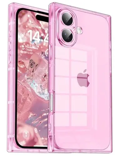 Tzomsze Case iPhone 16 Plus bilan mos keladi, Shaffof Chehol, Kamera himoyasi, Burchaklari kuchaytirilgan TPU Yupqa zarbaga chidamli Chehol Ayollar Qizlar uchun 6.7 dyuym - Shaffof Pushti - TZOMSZE