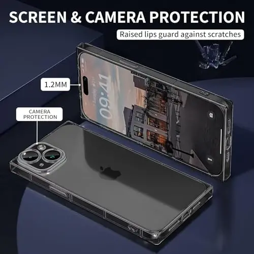 Tzomsze Case iPhone 16 Plus bilan mos keladi, Shaffof G'ilof, Kamera himoyasi, Burchaklari kuchaytirilgan TPU Yupqa zarbaga chidamli G'ilof Ayollar Qizlar uchun 6,7 dyuym-Shaffof Qora - TZOMSZE (1)