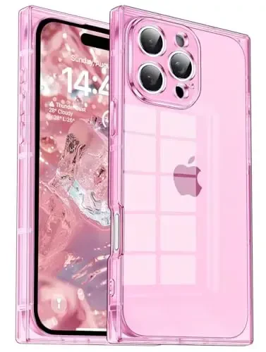 Tzomsze Case iPhone 16 Pro Max bilan mos keladi, Shaffof G'ilof, Kamera himoyasi, Burchaklari kuchaytirilgan TPU Yupqa Zarba o'tkazmaydigan G'ilof Ayollar Qizlar uchun 6,9 dyuym-Shaffof Pushti 