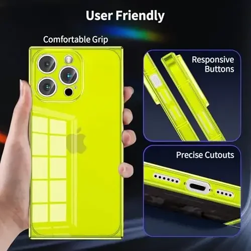 Tzomsze Case iPhone 16 Pro Max bilan mos keladi, tiniq g'ilof, kamera himoyasi, burchaklari mustahkamlangan TPU yupqa zarbga chidamli g'ilof ayollar qizlar uchun 6,9 dyuym - Shaffof Neon - 4