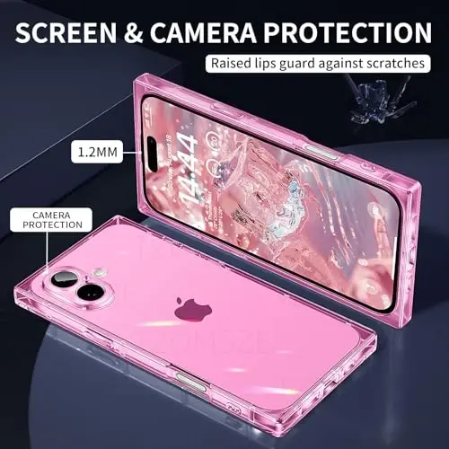 Tzomsze Case iPhone 17 bilan mos keladi, shaffof g‘ilof, kamera himoyasi, burchaklari mustahkamlangan TPU yupqa zarbga chidamli g‘ilof ayollar qizlar uchun 6,3 dyuym - Shaffof pushti - TZOMSZE (1)