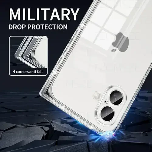 Tzomsze Case iPhone 17 bilan mos keladi, Shaffof G'ilof, Kamera Himoyasi, Kuchaytirilgan Burchaklar TPU Yupqa Zarba o'tkazmaydigan G'ilof Ayollar Qizlar uchun 6.3 dyuym-Shaffof - 3