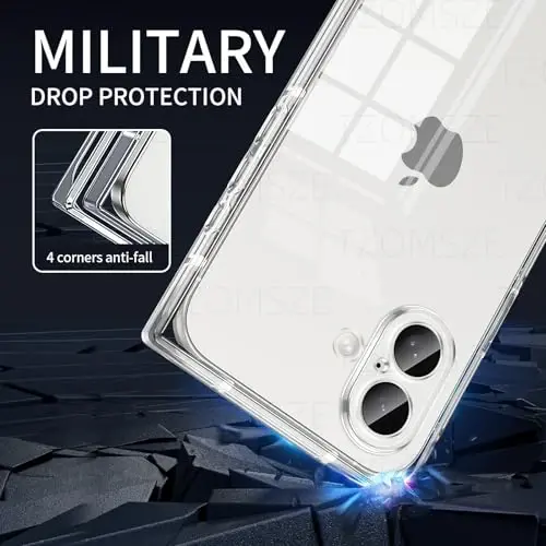 Tzomsze Case iPhone 17 bilan mos keladi, Shaffof G'ilof, Kamera Himoyasi, Kuchaytirilgan Burchaklar TPU Yupqa Zarba o'tkazmaydigan G'ilof Ayollar Qizlar uchun 6.3 dyuym-Shaffof - 3