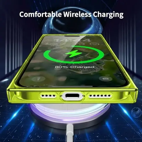 Tzomsze Case iPhone 17 bilan mos keladi, tiniq gʻilof, kamera himoyasi, mustahkamlangan burchaklar TPU yupqa zarbaga chidamli gʻilof ayollar qizlar uchun 6,3 dyuym-shaffof neon yashil - 5