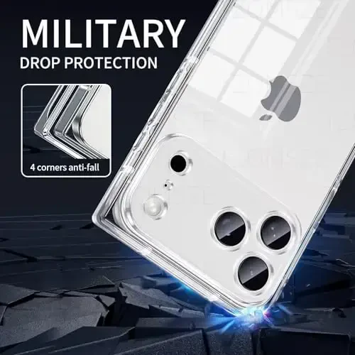 Tzomsze Case iPhone 17 Pro bilan mos keladi, tiniq g'ilof, kamera himoyasi, burchaklari mustahkamlangan TPU ingichka zarbaga chidamli g'ilof ayollar qizlar uchun 6,3 dyuym-Tiniq - 3