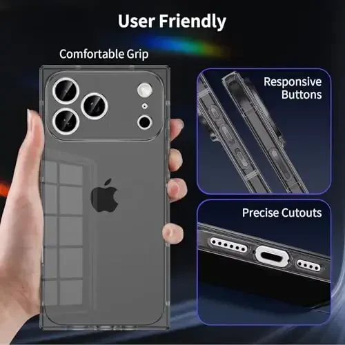 Tzomsze Case iPhone 17 Pro Max bilan mos keladi, Shaffof G'ilof, Kamera himoyasi, Burchaklar kuchaytirilgan TPU Yupqa zarbaga chidamli G'ilof Qopqog'i Ayollar Qizlar uchun 6,9 dyuym-Shaffof Qora - 4
