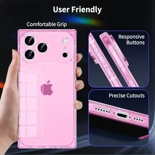 Tzomsze Case iPhone 17 Pro Max bilan mos keladi, shaffof g'ilof, kamera himoyasi, burchaklari kuchaytirilgan TPU yupqa zarbga chidamli g'ilof ayollar qizlar uchun 6,9 dyuym-Shaffof pushti - 4
