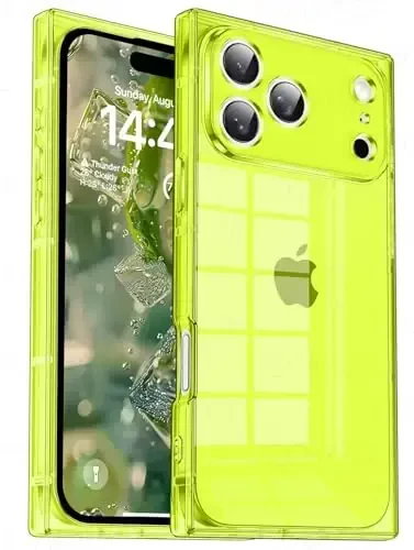 Tzomsze Case iPhone 17 Pro Max bilan mos keladi, shaffof g‘ilof, kamera himoyasi, mustahkamlangan burchaklar TPU Yupqa zarbaga chidamli g‘ilof ayollar qizlar uchun 6,9 dyuym - Shaffof Neon 