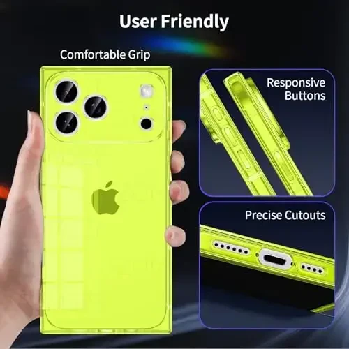 Tzomsze Case iPhone 17 Pro Max bilan mos keladi, shaffof g‘ilof, kamera himoyasi, mustahkamlangan burchaklar TPU Yupqa zarbaga chidamli g‘ilof ayollar qizlar uchun 6,9 dyuym - Shaffof Neon - 4