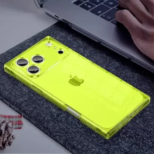 Tzomsze Case iPhone 17 Pro Max bilan mos keladi, shaffof g‘ilof, kamera himoyasi, mustahkamlangan burchaklar TPU Yupqa zarbaga chidamli g‘ilof ayollar qizlar uchun 6,9 dyuym - Shaffof Neon - 6