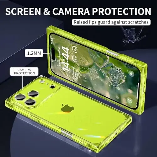 Tzomsze Case iPhone 17 Pro Max bilan mos keladi, shaffof g‘ilof, kamera himoyasi, mustahkamlangan burchaklar TPU Yupqa zarbaga chidamli g‘ilof ayollar qizlar uchun 6,9 dyuym - Shaffof Neon - TZOMSZE (1)