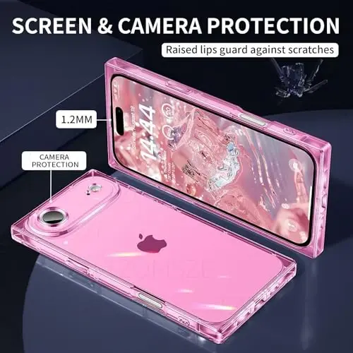 Tzomsze Case iPhone bilan mos keladi Air Clear Case, Kamera himoyasi, Kuchaytirilgan burchaklar TPU Yupqa zarbga chidamli g'ilof ayollar qizlar uchun 6,5 dyuym - Shaffof pushti - 2