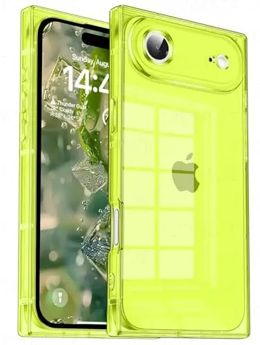 Tzomsze Case iPhone bilan mos keladi Air Clear Case, Kamera himoyasi, Kuchaytirilgan burchaklar TPU Yupqa zarbga chidamli g'ilof Ayollar uchun 6,5 dyuymli shaffof neon yashil - TZOMSZE
