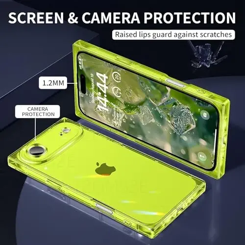 Tzomsze Case iPhone bilan mos keladi Air Clear Case, Kamera himoyasi, Kuchaytirilgan burchaklar TPU Yupqa zarbga chidamli g'ilof Ayollar uchun 6,5 dyuymli shaffof neon yashil - 2