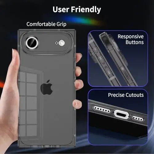 Tzomsze Case Compatible with iPhone Air Clear Case,Camera Protection,Reinforced Corners TPU Slim Shockproof Case Cover for Women Girls 6.7 inch-Transparent Black - 4