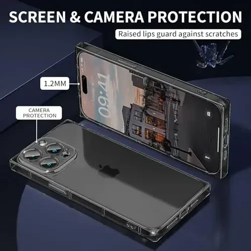 Tzomsze iPhone 13 Pro Max uchun mos keladigan shaffof g'ilof, kamera himoyasi, burchaklari mustahkamlangan TPU yupqa zarbaga chidamli g'ilof ayollar qizlar uchun 6,7 dyuym - Shaffof qora - TZOMSZE (1)