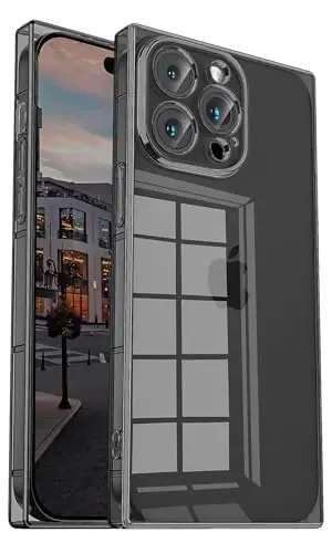 Tzomsze iPhone 13 Pro Max uchun mos keladigan shaffof g'ilof, kamera himoyasi, burchaklari mustahkamlangan TPU yupqa zarbaga chidamli g'ilof ayollar qizlar uchun 6,7 dyuym - Shaffof qora - TZOMSZE
