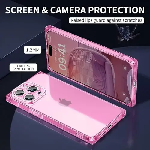 Tzomsze iPhone 14 Pro Max Kılıfı Şeffaf, Hassas Delikli Kamera Koruması, Yumuşak TPU Darbeye Dayanıklı Koruyucu Kapak 6.7 İnç-Pembe - 2