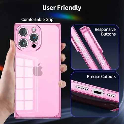 Tzomsze iPhone 14 Pro Max Kılıfı Şeffaf, Hassas Delikli Kamera Koruması, Yumuşak TPU Darbeye Dayanıklı Koruyucu Kapak 6.7 İnç-Pembe - 4