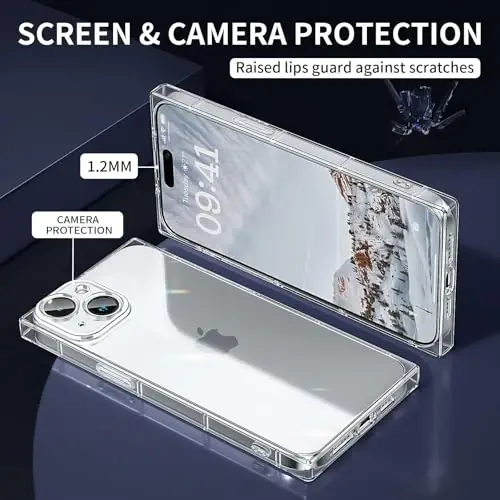 Tzomsze iPhone 15 ile Uyumlu Kılıf Şeffaf Kamera Koruması ve Güçlendirilmiş Köşeler TPU İnce Darbeye Dayanıklı Kılıf Kadınlar Kızlar için - Şeffaf - 2