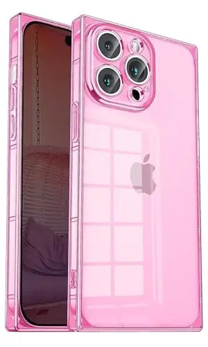 Tzomsze iPhone 15 Pro Max ile Uyumlu Şeffaf Kılıf, Kamera Koruması, Güçlendirilmiş Köşeler TPU Yastık, İnce Silikon Darbeye Dayanıklı Kılıf Kadın Kızlar için 6.7 inç-Kristal Siyah...-Kristal Pembe 