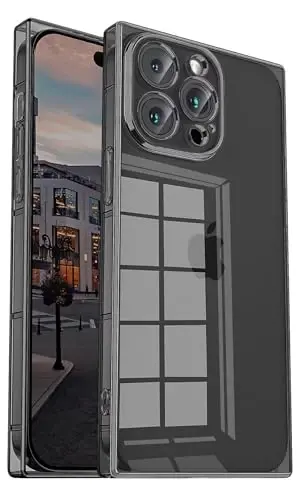 Tzomsze iPhone 15 Pro Max ile Uyumlu Şeffaf Kılıf, Kamera Koruması, Güçlendirilmiş Köşeler TPU Yastık, İnce Silikon Darbeye Dayanıklı Kılıf, Kadınlar Kızlar için 6.7 inç-Kristal Siyah...-Kristal Şeffaf 