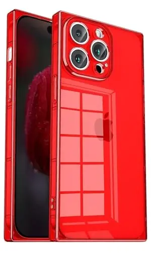 Tzomsze Case Compatible with iPhone 15 Pro Max Clear Case,Camera Protection,Reinforced Corners TPU Cushion,Slim Silicone Shockproof Case Cover for Women Girls 6.7 inch-Crystal Red - 1