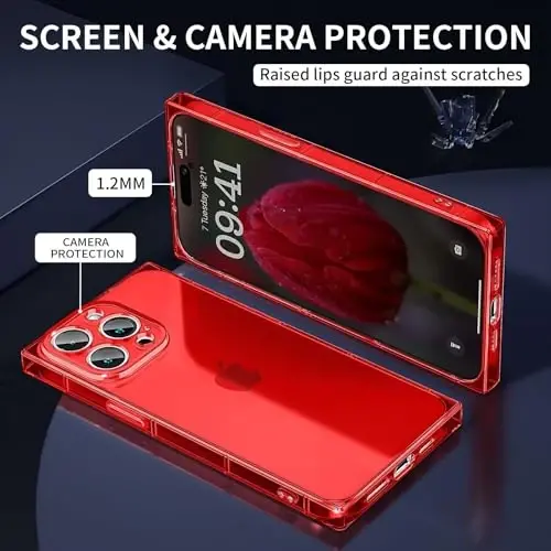 Tzomsze Case Compatible with iPhone 15 Pro Max Clear Case,Camera Protection,Reinforced Corners TPU Cushion,Slim Silicone Shockproof Case Cover for Women Girls 6.7 inch-Crystal Red - TZOMSZE (1)