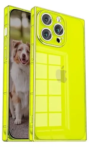 Tzomsze iPhone 15 Pro Max ile Uyumlu Şeffaf Kılıf, Kamera Koruması, Güçlendirilmiş Köşeler TPU Yastık, İnce Silikon Darbeye Dayanıklı Kılıf Kapak Kadınlar Kızlar için 6.7 inç-Neon Yeşil 