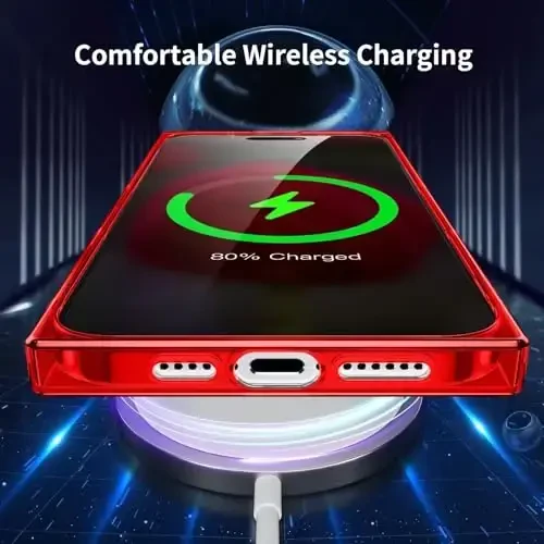 Tzomsze iPhone 15 Pro Max uchun mos keladigan shaffof g'ilof, kamera himoyasi, mustahkamlangan burchakli TPU yostig'i, ingichka silikon zarbaga chidamli g'ilof qopqog'i ayollar qizlar uchun 6,7 dyuym - Crystal Red - 5