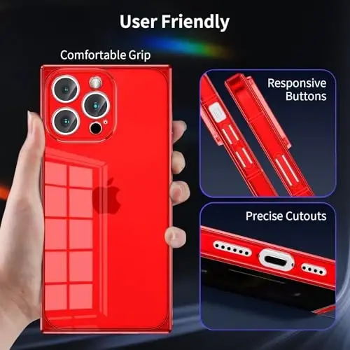 Tzomsze iPhone 15 Pro Max uchun mos keladigan shaffof g'ilof, kamera himoyasi, mustahkamlangan burchakli TPU yostig'i, ingichka silikon zarbaga chidamli g'ilof qopqog'i ayollar qizlar uchun 6,7 dyuym - Crystal Red - 4