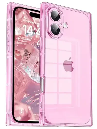 Tzomsze Case for iPhone 16 Clear Case,Camera Protection & Reinforced Corners TPU Slim Shockproof Case Cover for Women Girls 6.1 inch-Transparent Pink 